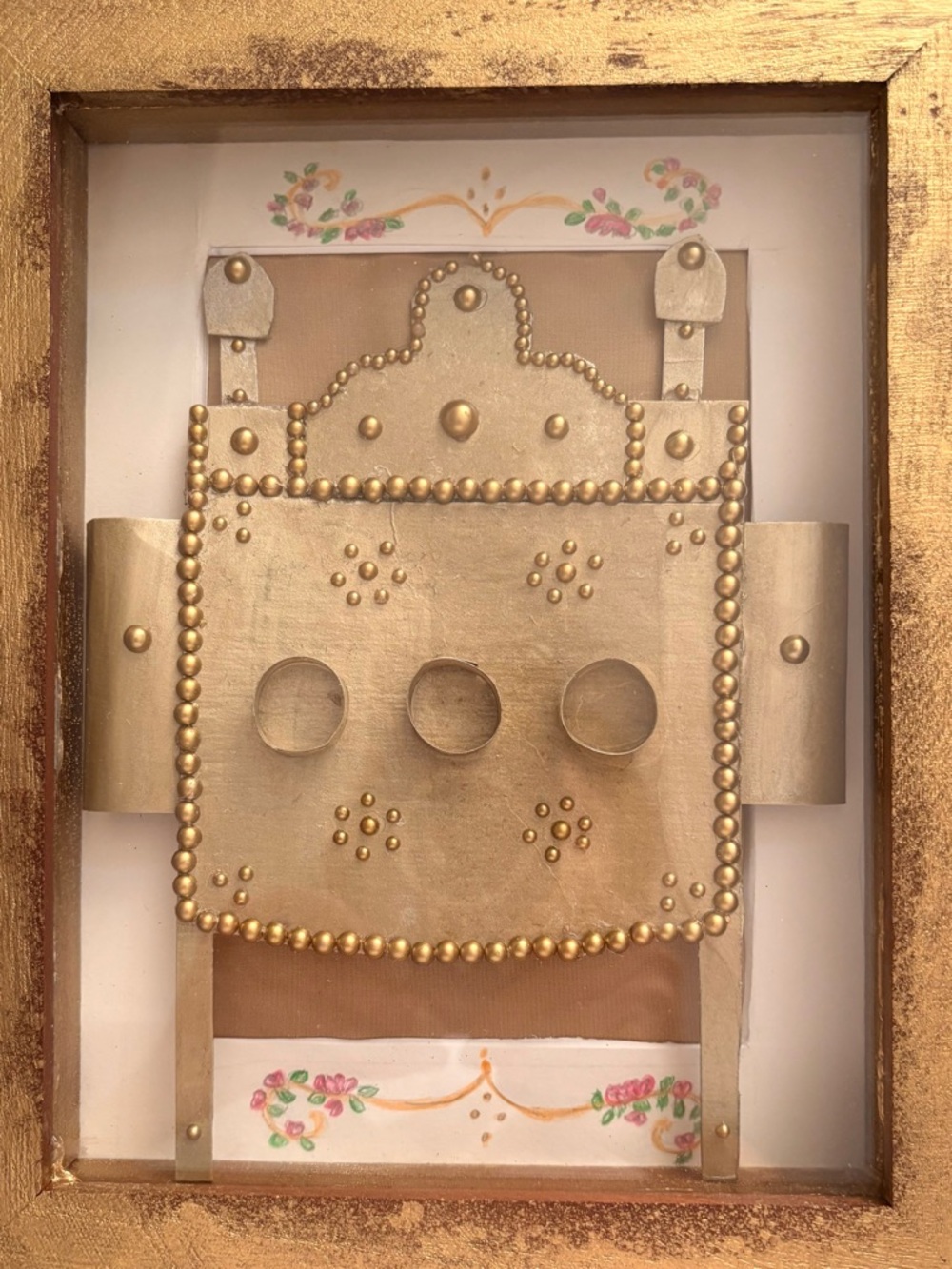 Hand Crafted Gold and Pink Floral Framed Metal Wall Art